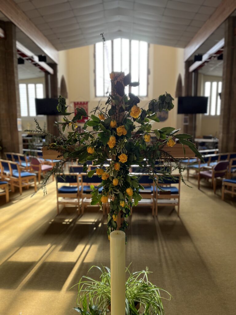 Church with Easter flowers