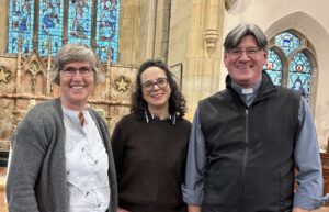 A picture of churchwardens, Mary and Jo, along with Revd Mike